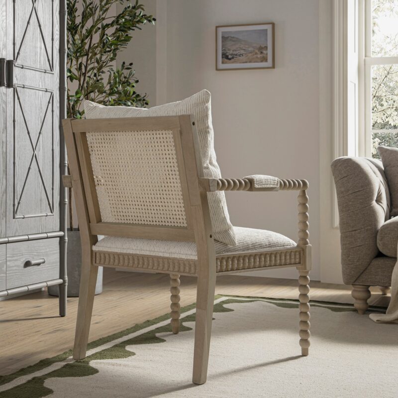 Hemingford Beige Textured Fabric Bobbin Washed Oak Armchair - Image 2
