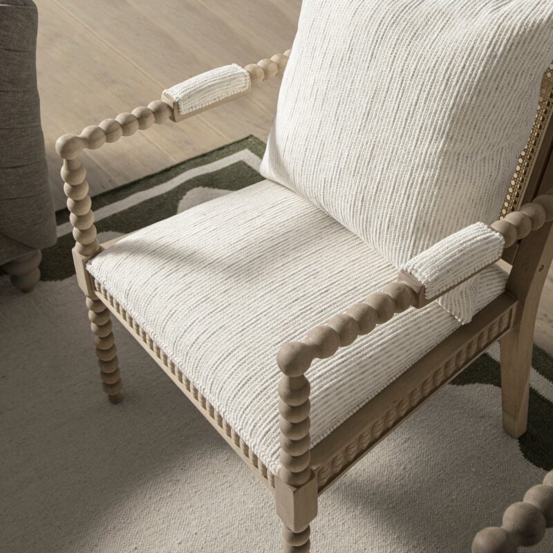 Hemingford Beige Textured Fabric Bobbin Washed Oak Armchair - Image 5