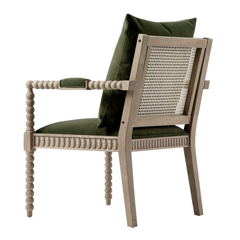 Hemingford Moss Green Velvet Bobbin Washed Oak Armchair - Image 6