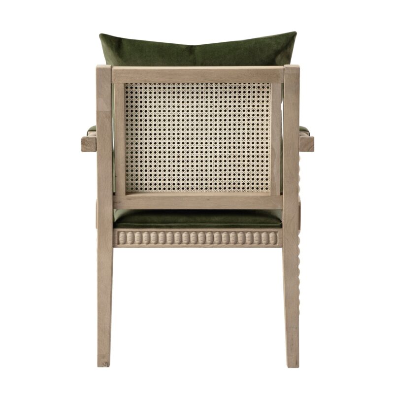 Hemingford Moss Green Velvet Bobbin Washed Oak Armchair - Image 7