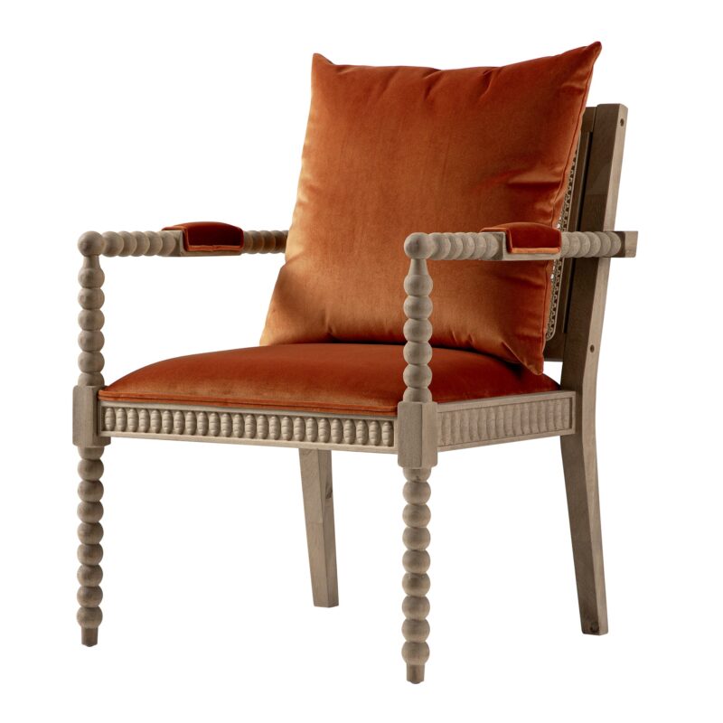 Hemingford Rust Velvet Bobbin Washed Oak Armchair - Image 6