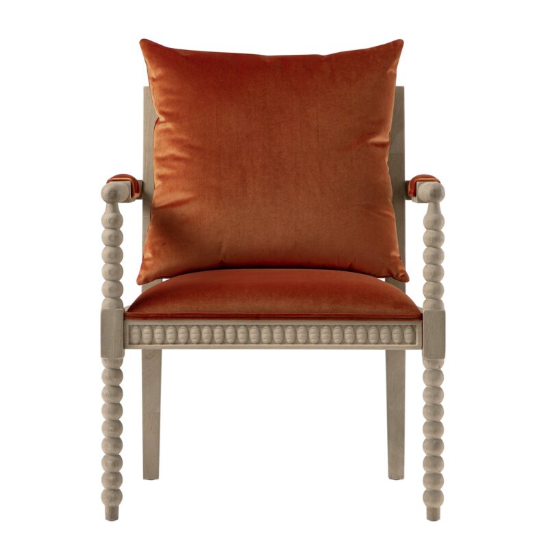 Hemingford Rust Velvet Bobbin Washed Oak Armchair - Image 7