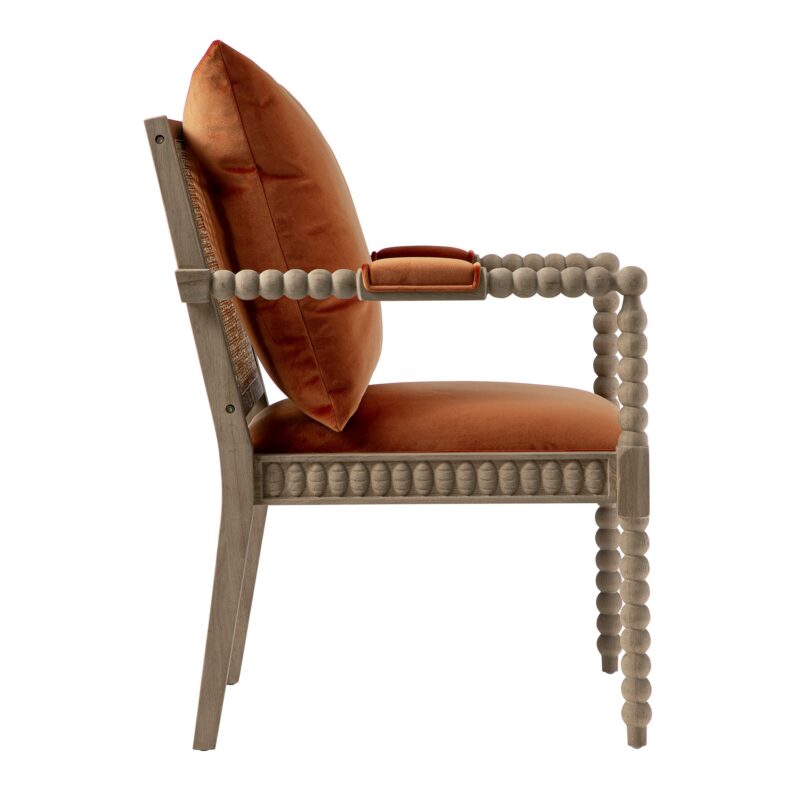 Hemingford Rust Velvet Bobbin Washed Oak Armchair - Image 10