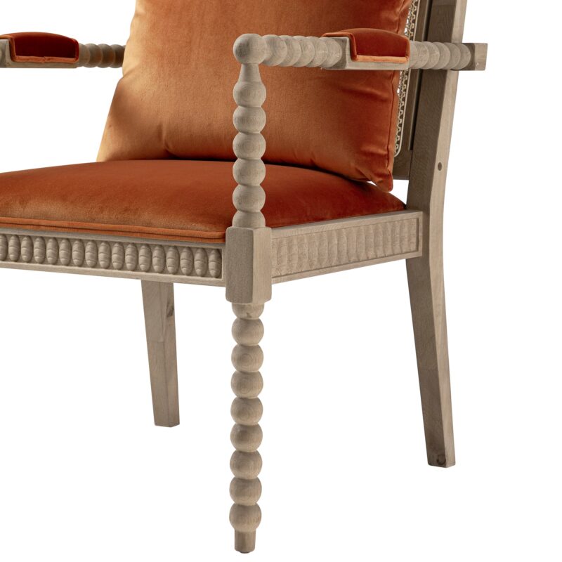 Hemingford Rust Velvet Bobbin Washed Oak Armchair - Image 13