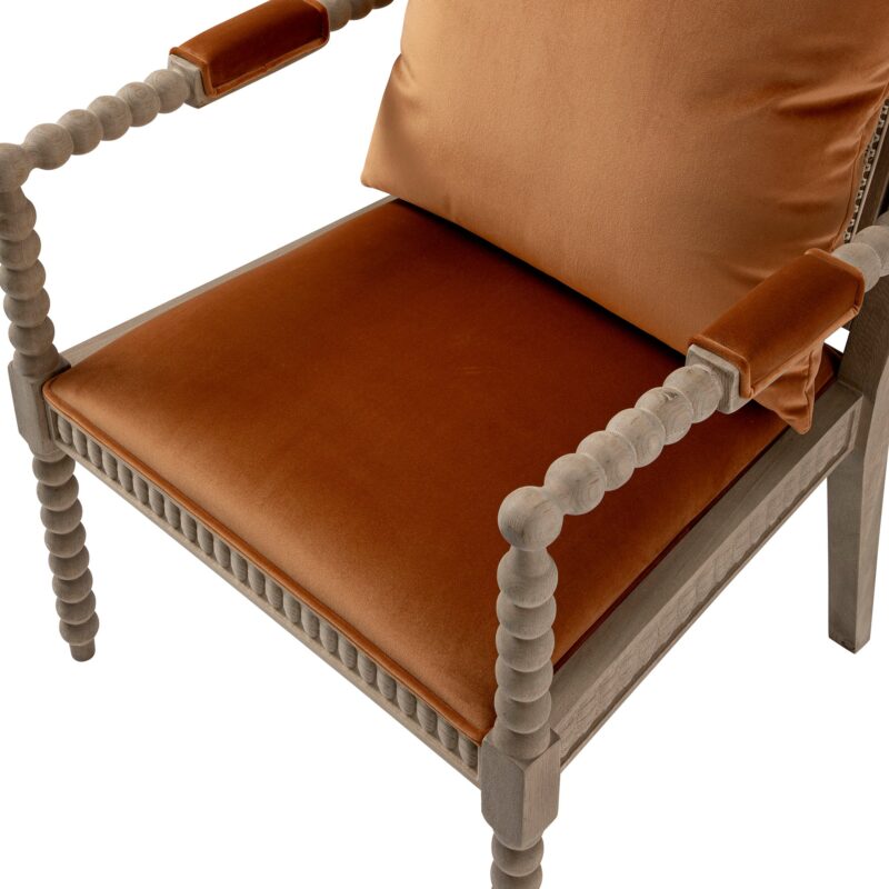 Hemingford Rust Velvet Bobbin Washed Oak Armchair - Image 14
