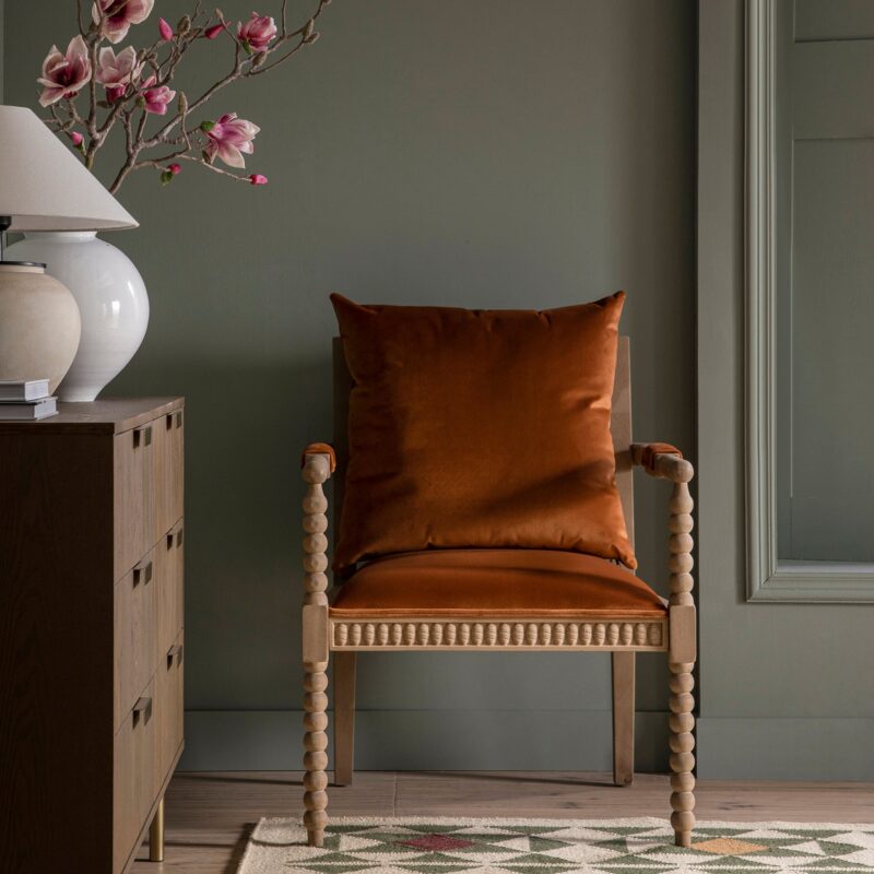 Hemingford Rust Velvet Bobbin Washed Oak Armchair - Image 2