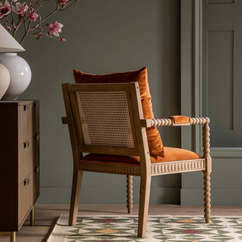 Hemingford Rust Velvet Bobbin Washed Oak Armchair - Image 3