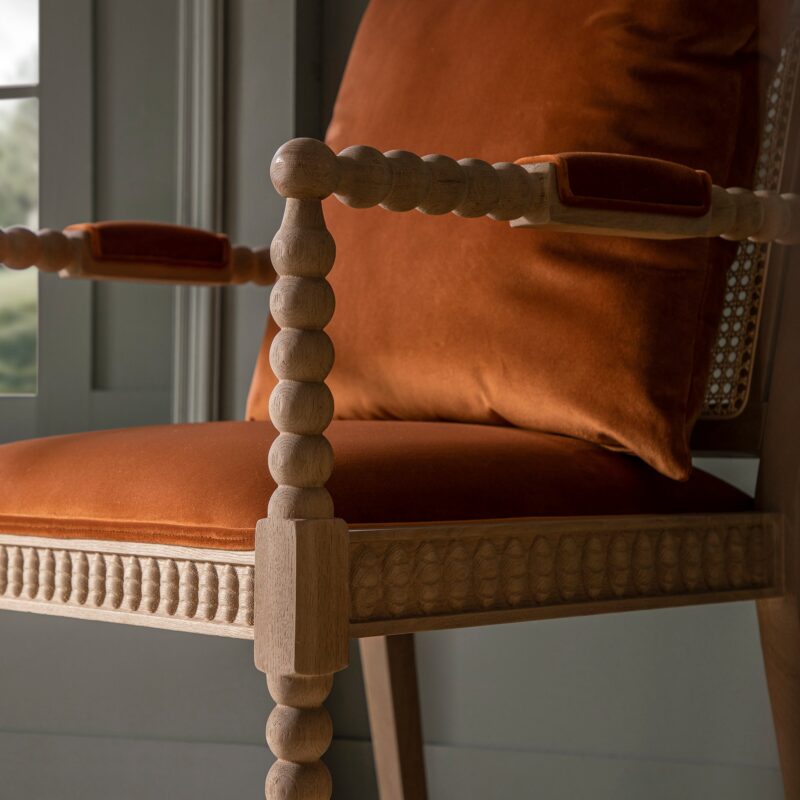Hemingford Rust Velvet Bobbin Washed Oak Armchair - Image 5