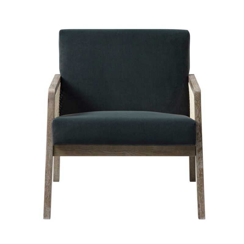 Fyne Aegean Blue Velvet Weathered Oak Frame Rattan Armchair - Image 2