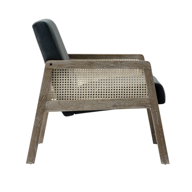 Fyne Aegean Blue Velvet Weathered Oak Frame Rattan Armchair - Image 5