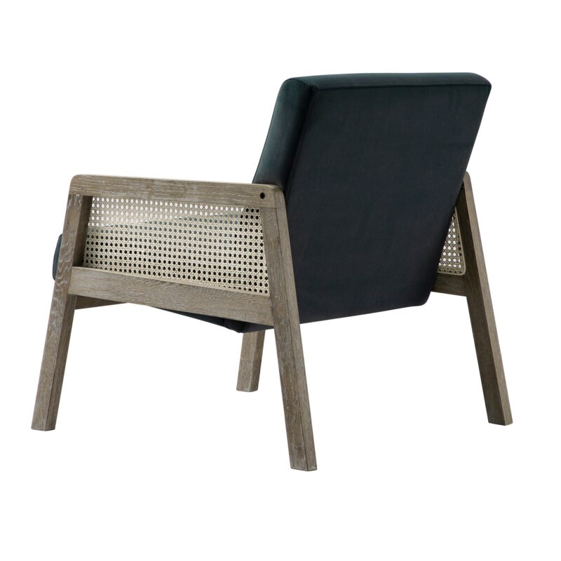 Fyne Aegean Blue Velvet Weathered Oak Frame Rattan Armchair - Image 6