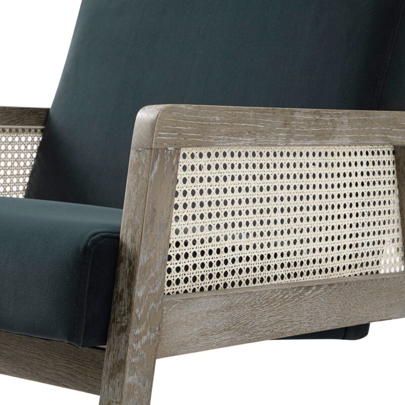 Fyne Aegean Blue Velvet Weathered Oak Frame Rattan Armchair - Image 7
