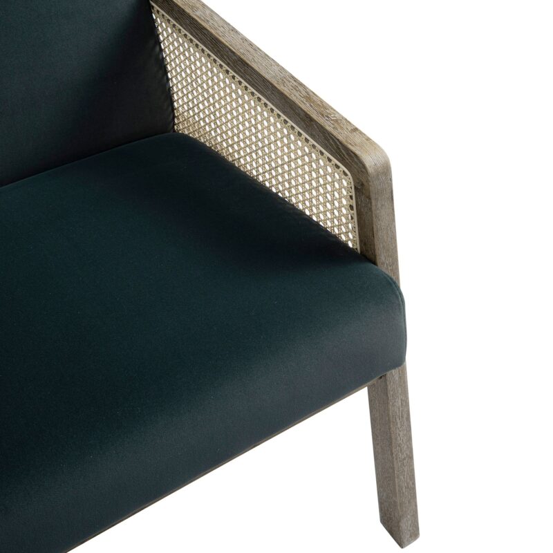 Fyne Aegean Blue Velvet Weathered Oak Frame Rattan Armchair - Image 8