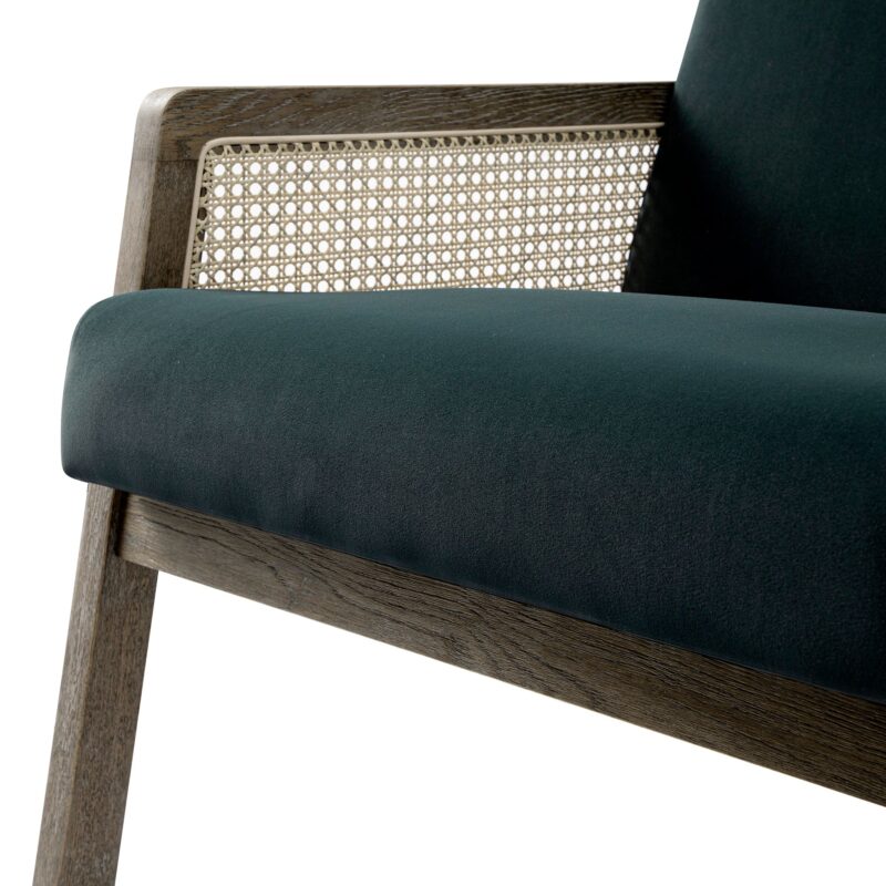 Fyne Aegean Blue Velvet Weathered Oak Frame Rattan Armchair - Image 9