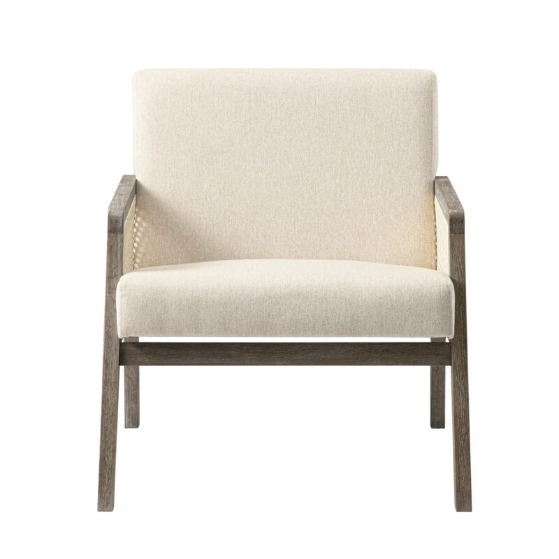 Fyne Oatmeal Fabric Weathered Oak Frame Rattan Armchair - Image 2