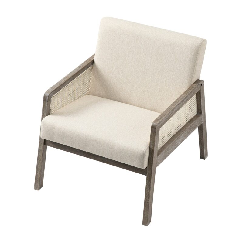 Fyne Oatmeal Fabric Weathered Oak Frame Rattan Armchair - Image 4