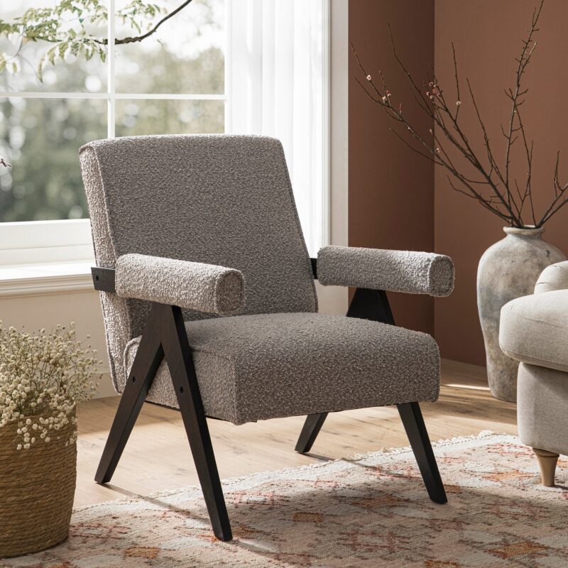 Chinnor Taupe Boucle Black Oak Frame Accent Chair - Image 2
