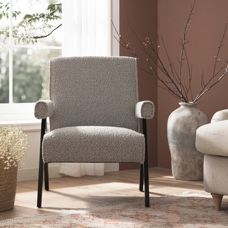Chinnor Taupe Boucle Black Oak Frame Accent Chair - Image 3