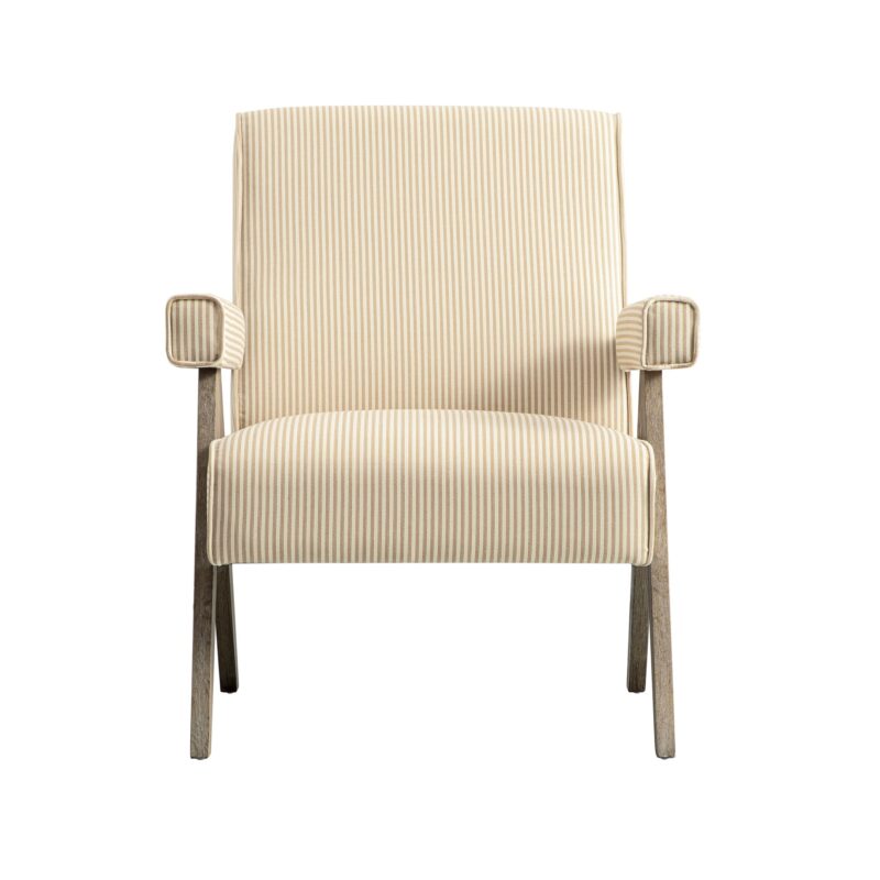 Chinnor Ochre Striped Linen Blend Weathered Oak Frame Accent Chair - Image 2