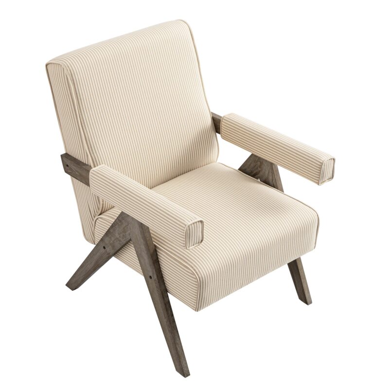 Chinnor Ochre Striped Linen Blend Weathered Oak Frame Accent Chair - Image 4