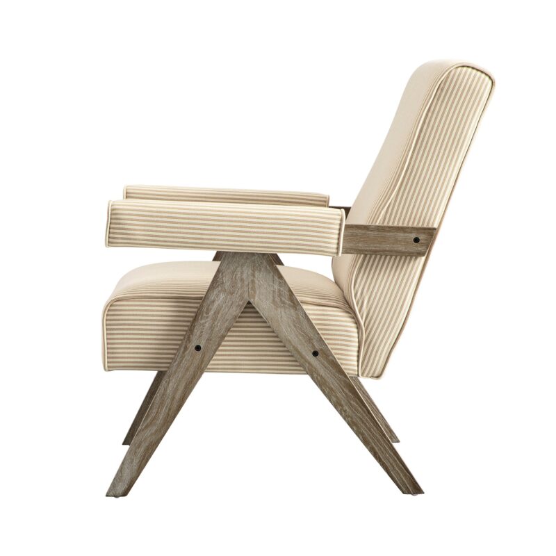 Chinnor Ochre Striped Linen Blend Weathered Oak Frame Accent Chair - Image 5