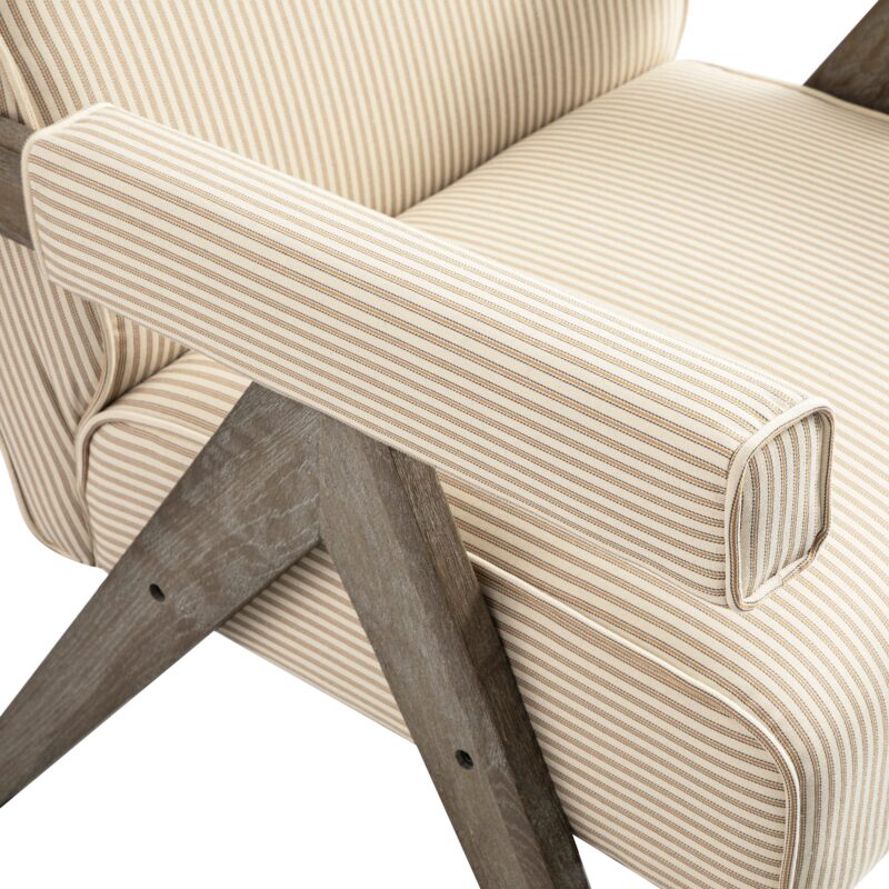 Chinnor Ochre Striped Linen Blend Weathered Oak Frame Accent Chair - Image 7