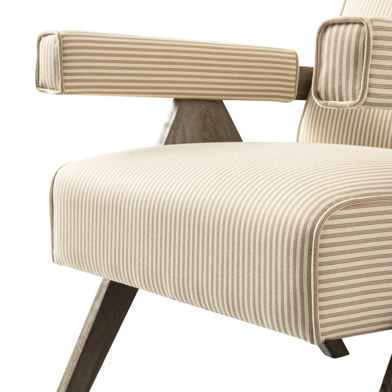 Chinnor Ochre Striped Linen Blend Weathered Oak Frame Accent Chair - Image 8