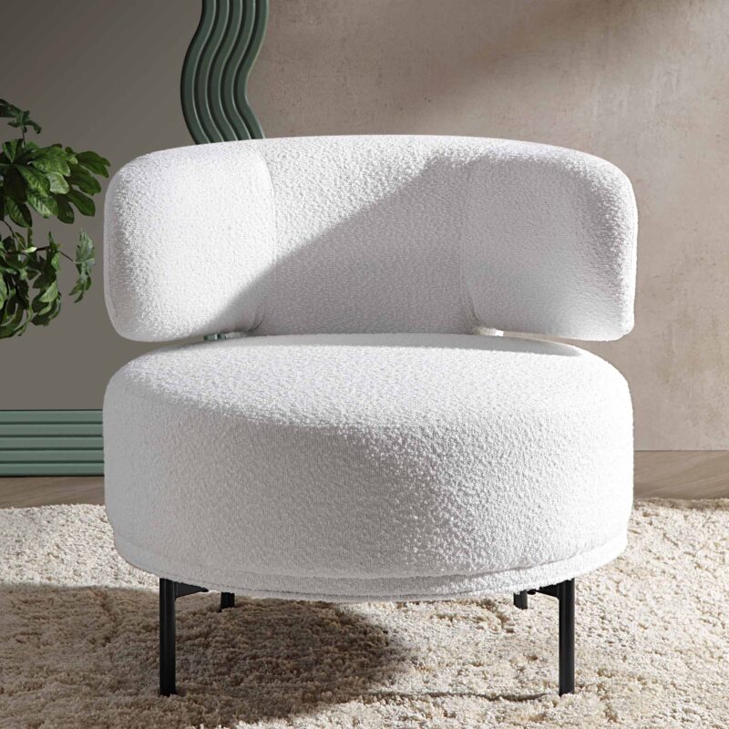 Penn White Boucle Wing Back Accent Chair - Image 3