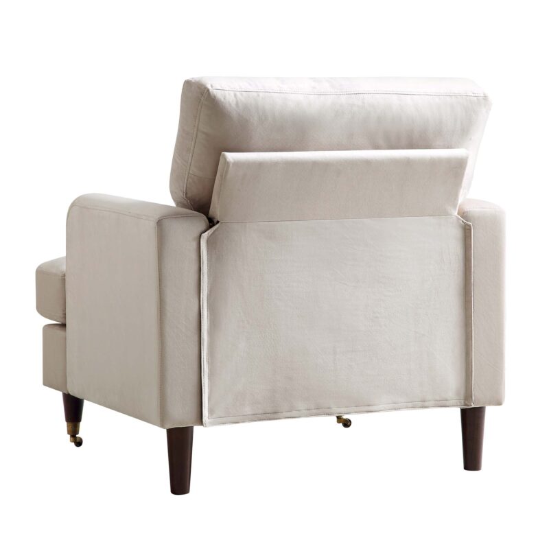 Brigette Beige Velvet Armchair with Antique Brass Castor Legs - Image 7