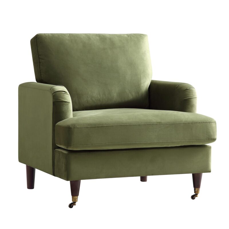 Brigette Olive Green Velvet Armchair with Antique Brass Castor Legs - Image 3