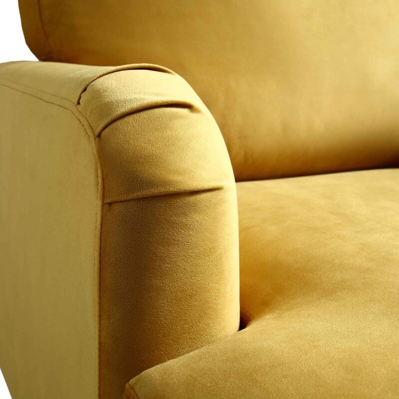 Brigette Mustard Velvet Armchair with Antique Brass Castor Legs - Image 10