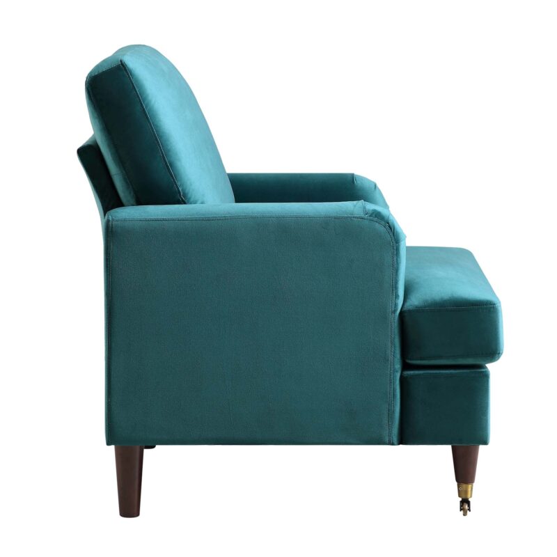 Brigette Teal Velvet Armchair with Antique Brass Castor Legs - Image 6