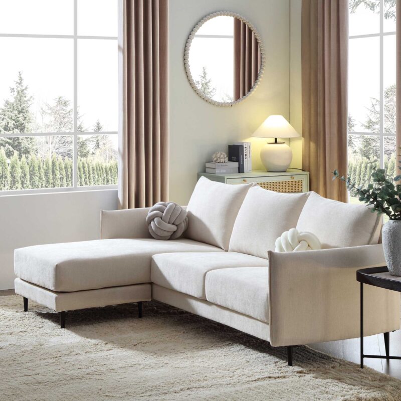 Bari Light Beige Woven Fabric Chaise Sofa - Image 2