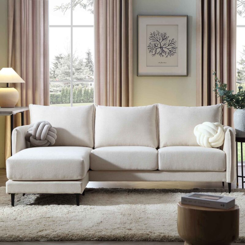Bari Light Beige Woven Fabric Chaise Sofa - Image 3