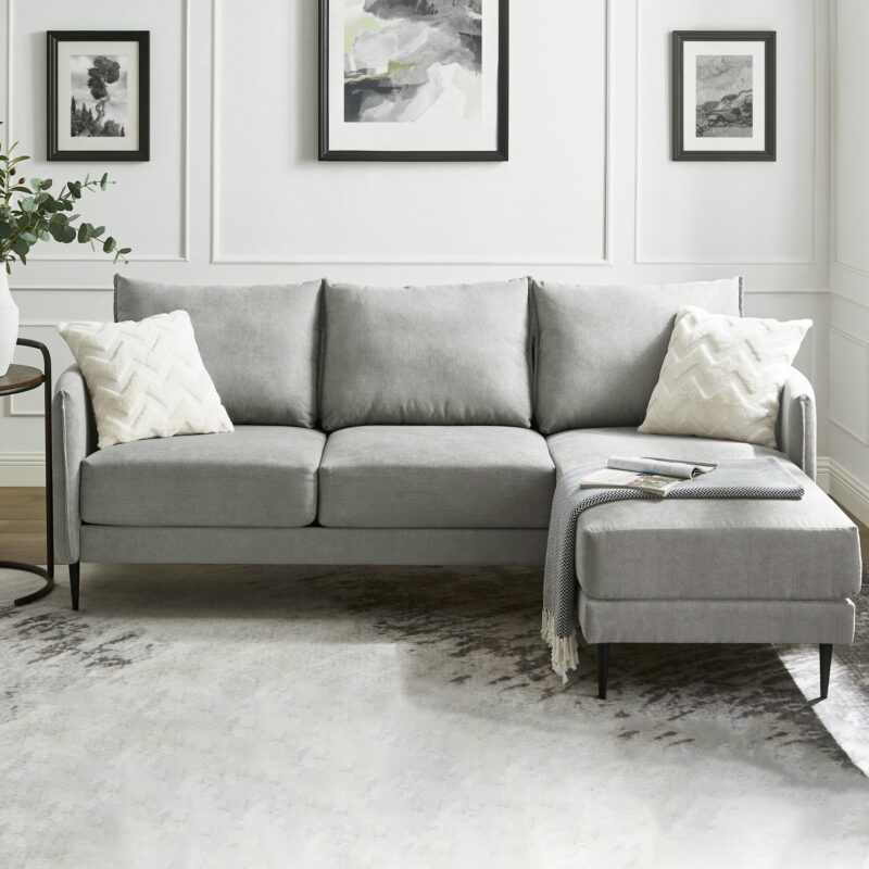 Bari Light Grey Brushed Fabric Chaise Sofa - Image 2
