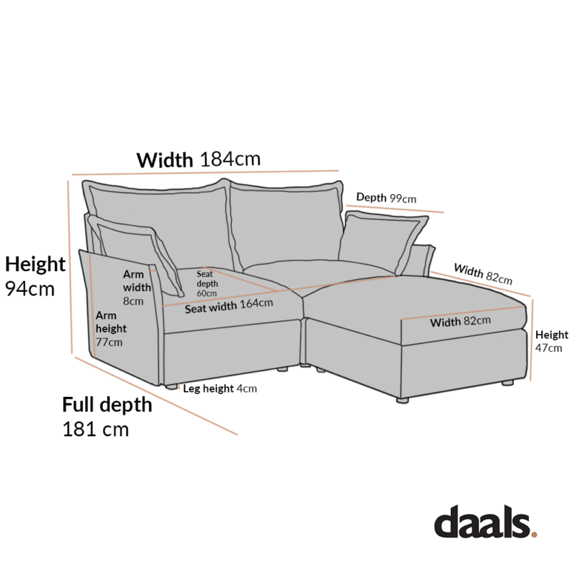 Byron Pillow Edge Beige Fabric Modular Sofa, 2-Seater Chaise - Image 5