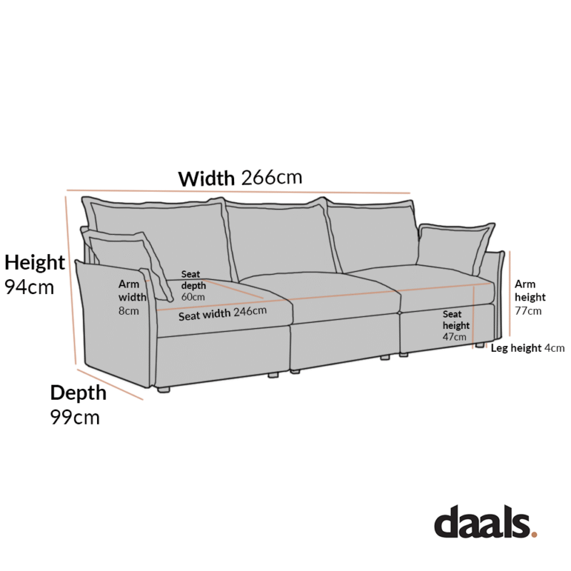 Byron Pillow Edge Beige Fabric Modular Sofa, 3-Seater - Image 6