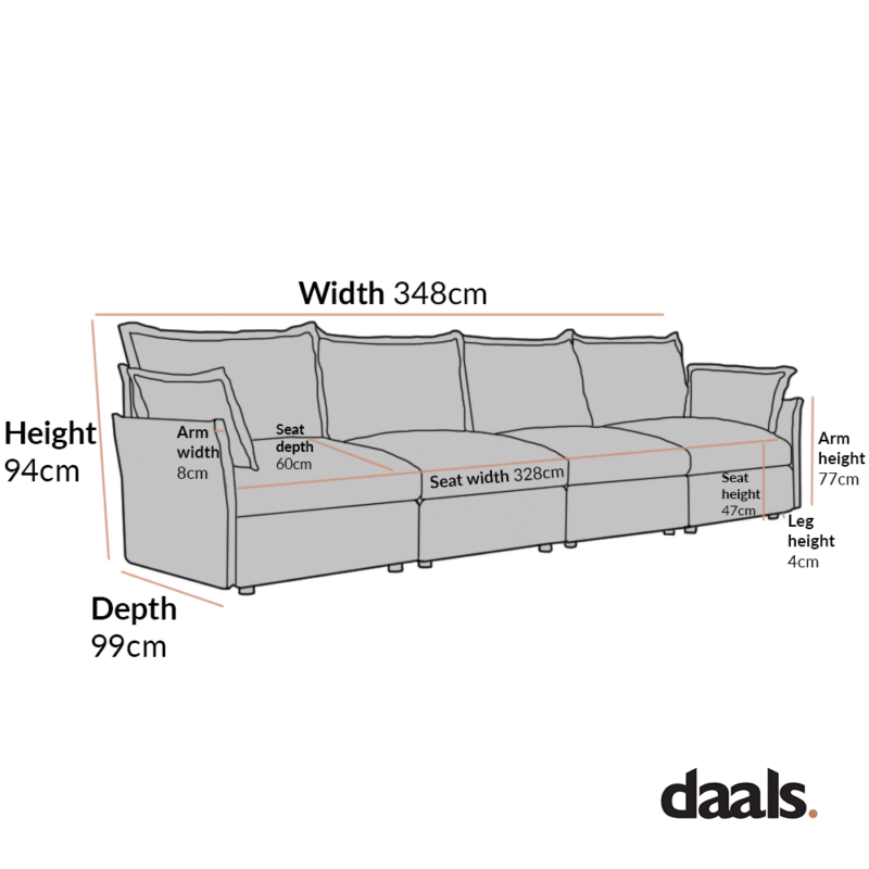 Byron Pillow Edge Beige Fabric Modular Sofa, 4-Seater - Image 6