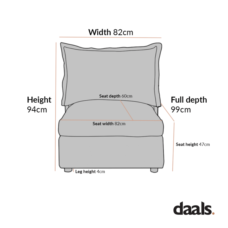 Byron Pillow Edge Beige Fabric Modular Sofa, 1 Seater Armless - Image 2