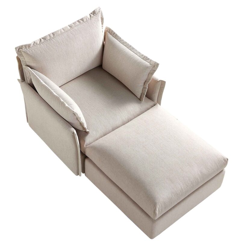 Byron Pillow Edge Beige Fabric Modular Sofa, 1-Seater Chaise - Image 3