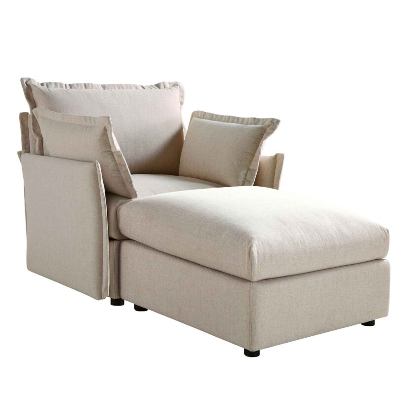 Byron Pillow Edge Beige Fabric Modular Sofa, 1-Seater Chaise - Image 4