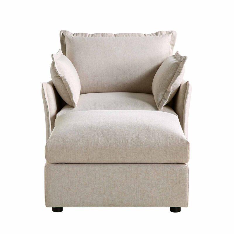 Byron Pillow Edge Beige Fabric Modular Sofa, 1-Seater Chaise - Image 7