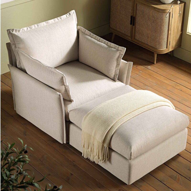 Byron Pillow Edge Beige Fabric Modular Sofa, 1-Seater Chaise - Image 2
