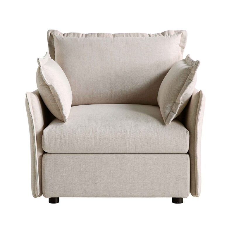 Byron Pillow Edge Beige Fabric Modular Sofa, 1-Seater - Image 4