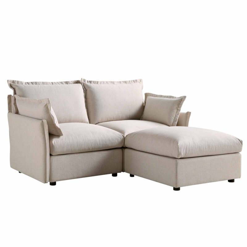 Byron Pillow Edge Beige Fabric Modular Sofa, 2-Seater Chaise - Image 4