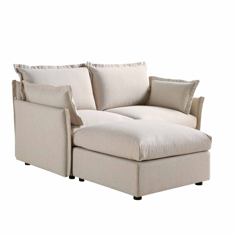 Byron Pillow Edge Beige Fabric Modular Sofa, 2-Seater Chaise - Image 6