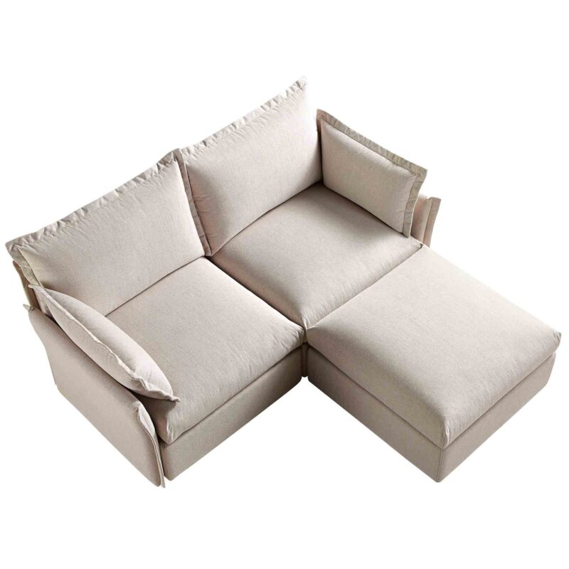 Byron Pillow Edge Beige Fabric Modular Sofa, 2-Seater Chaise - Image 8