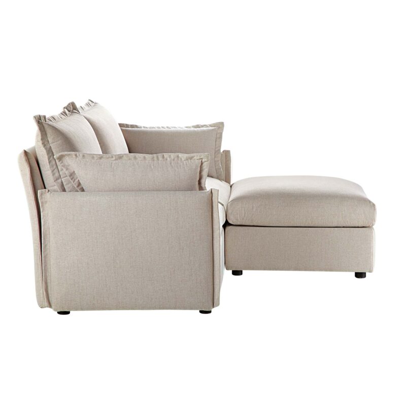 Byron Pillow Edge Beige Fabric Modular Sofa, 2-Seater Chaise - Image 9