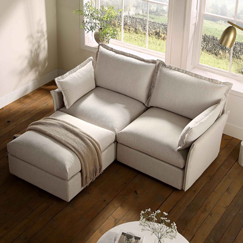 Byron Pillow Edge Beige Fabric Modular Sofa, 2-Seater Chaise - Image 2