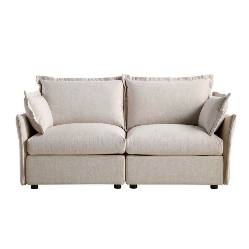 Byron Pillow Edge Beige Fabric Modular Sofa, 2-Seater - Image 4